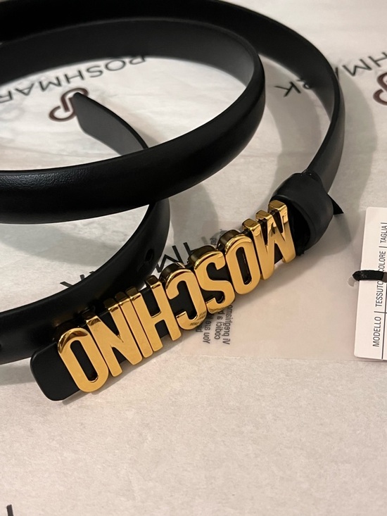 MOSCHINO NWT AUTHENTIC GENUINE BLACK LEATHER & GOLD SIGNATURE BELT main image 15